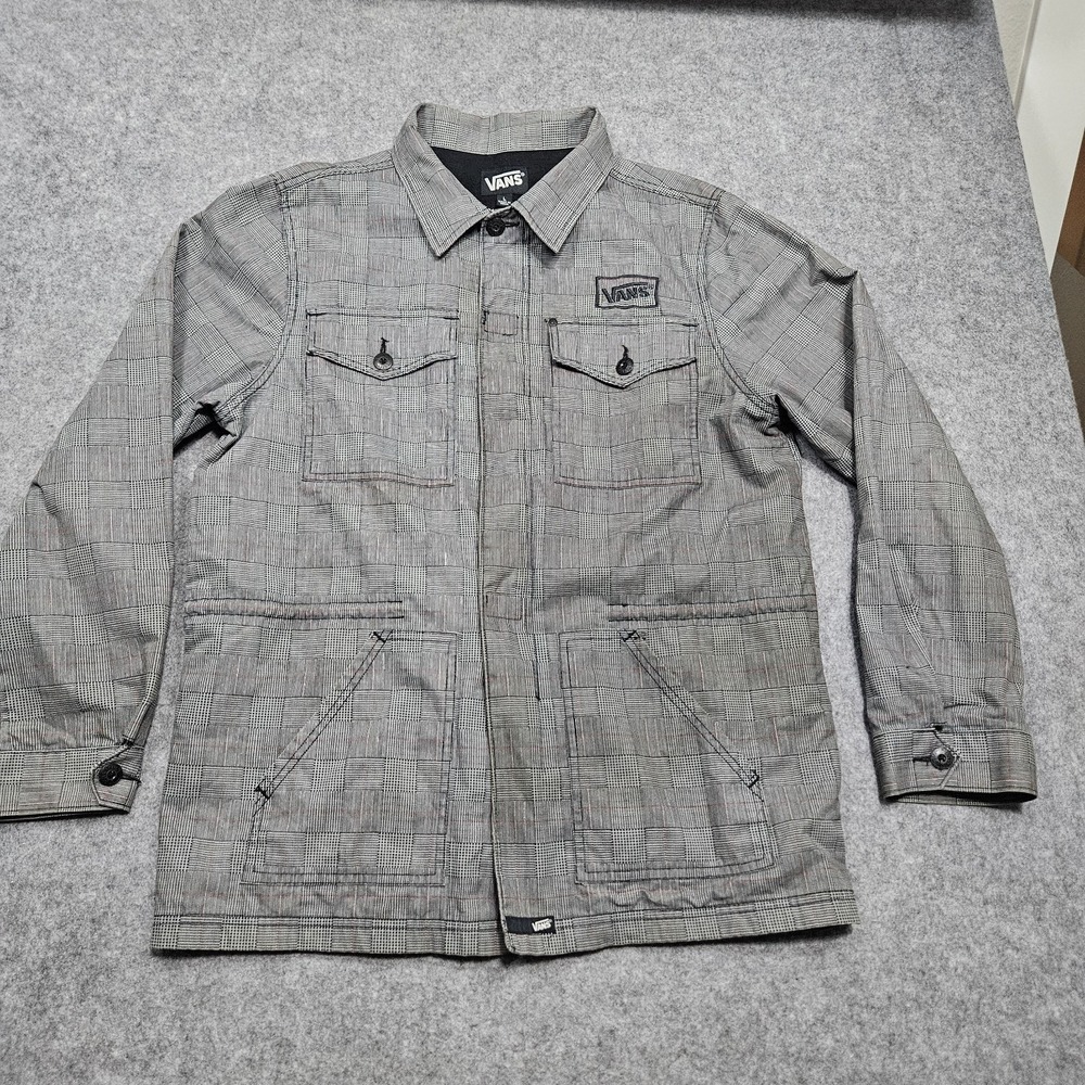 Vans Off The Wall‎ Mens Large Black and White Houndstooth Plaid Full Zip Jacket